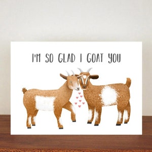 Carte I'm so Glad I Goat You, carte d'anniversaire, carte A6, jolies cartes, cartes d'amour, carte de Saint-Valentin, carte de voeux, carte, cartes vierges, amour 40
