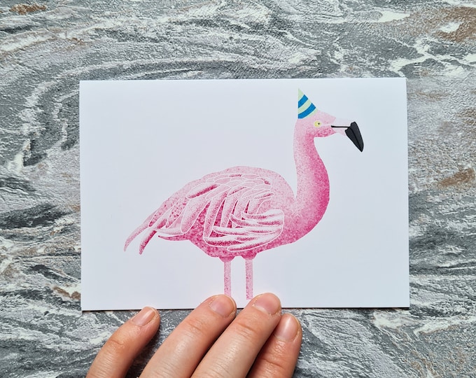 Flamingo Birthday Card, Misprint, Seconds, As is, Birthday Card, A6 in size (approx 105 x 148mm), Includes Envelope