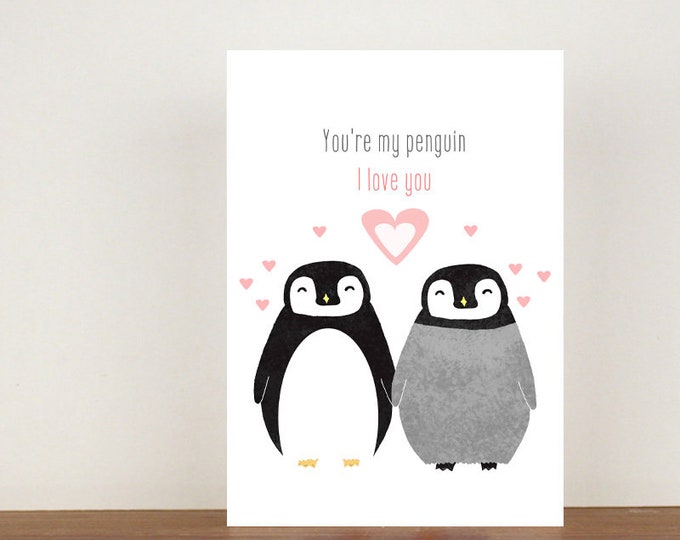 You're My Penguin Anniversary Card, Greeting Cards, Love, Valentines Card, Penguin Card, Happy Valentines Day, Love Card, Anniversary