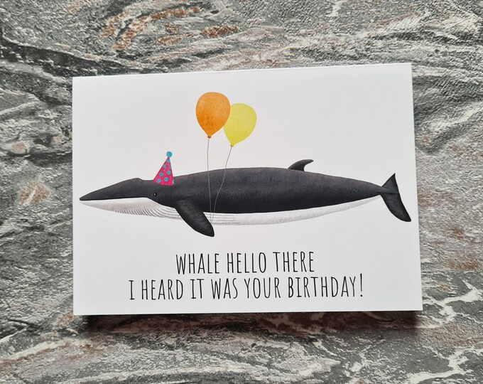 Fin Whale Birthday Card, Misprint, Seconds, As is, Birthday Card, A6 in size (approx 105 x 148mm), Includes Envelope