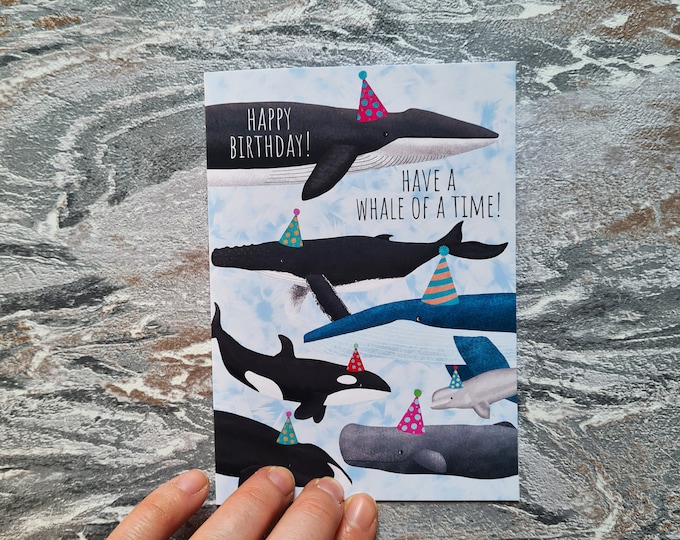 Whale Birthday Card, Misprint, Seconds, As is, Birthday Card, A6 in size (approx 105 x 148mm), Includes Envelope