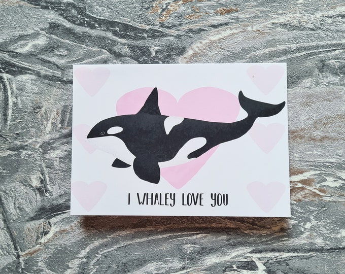 Whale Love Card, Misprint, Seconds, As is, Love Card, A6 in size (approx 105 x 148mm), Includes Envelope