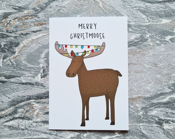 Moose Christmas Card, Seconds, Old Stock, Christmas Card, A6 in size (approx 105 x 148mm), Includes Envelope