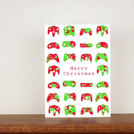 Gamer Christmas Card Gamer Cards Modern Design Greeting Etsy