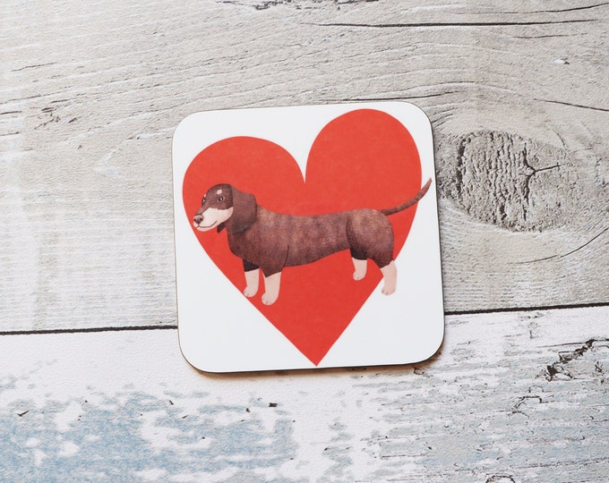 Dachshund Heart Coaster, Coaster, Drinks Coaster, Gifts for him, Gifts for her, Birthday Present, House Warming Present, Animal Coasters