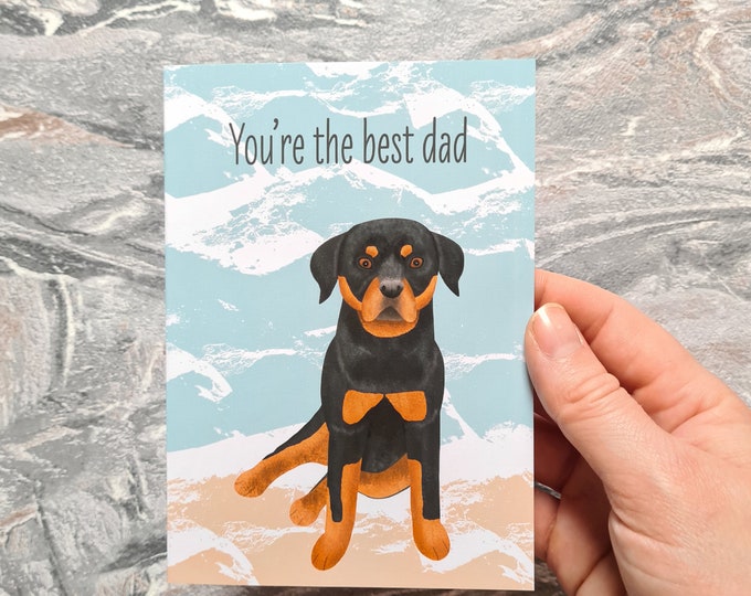 Rottweiler Fathers Day Card, Misprint, Seconds, As is, Fathers Day Card, A6 in size (approx 105 x 148mm), Includes Envelope