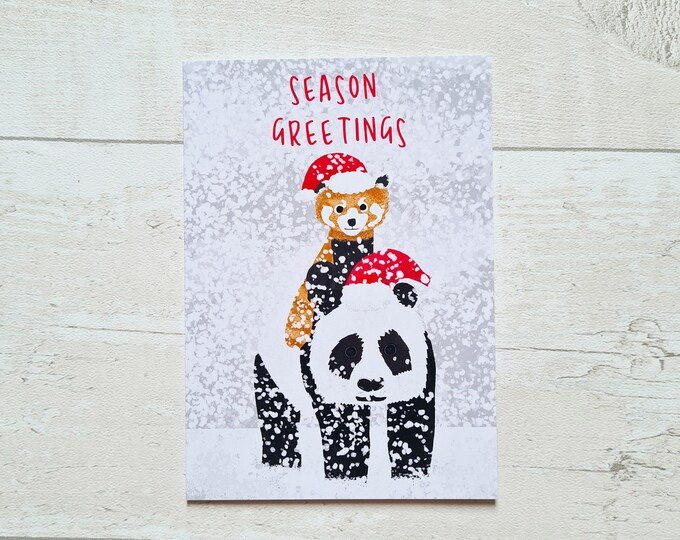 Panda Christmas Card, Seconds, Old Stock, Christmas Card, A6 in size (approx 105 x 148mm), Includes Envelope