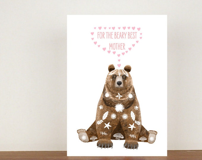 For The Beary Best Mother Card, Bear, Greeting Card, Animal Card, Bear Card, Blank Cards, Mothers Day Card, Thank You Card, Grizzly Bear