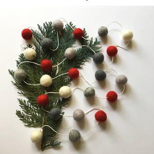 Felt Ball Garland Christmas / Modern Farmhouse Christmas / Handmade / Natural Christmas Tree Ornaments / Gift for her / Nordic Christmas