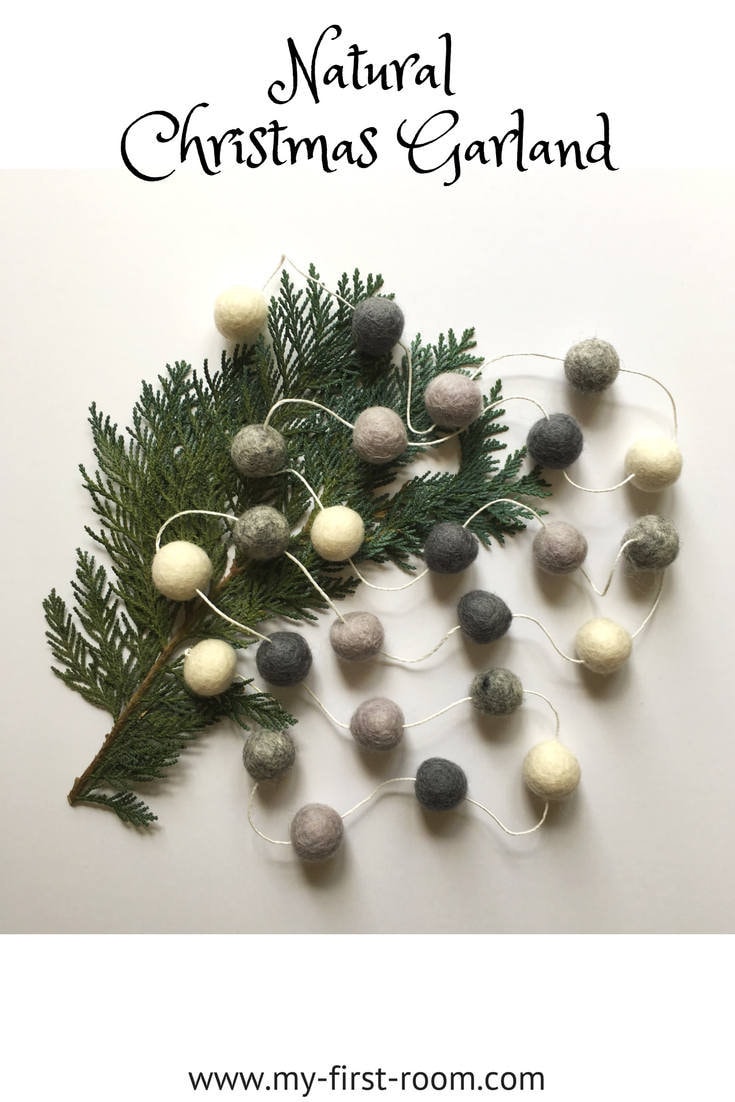 Guirlande de Noël Naturelle/Guirlande Boule en Feutrine Arbre Rustique Décorations Naturel d'hiver /