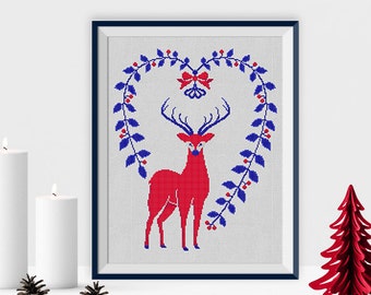 Folk Deer |  Digital PDF Cross Stitch Chart - winter - minimal - design - modern - scandi