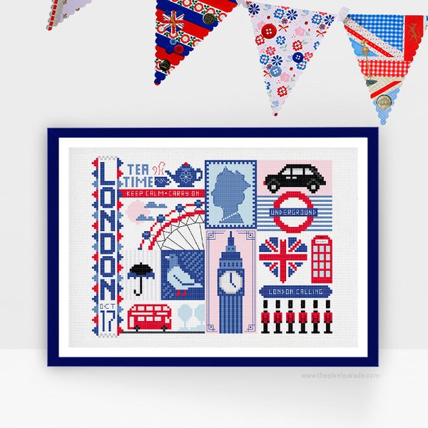 London City |  Digital PDF Cross Stitch Chart Pattern - modern - minimal - postcard