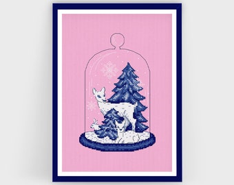 Deer Bell Dome |  Digital PDF Cross Stitch Chart - winter - minimal - design - modern - scandi