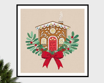 Gingerbread House Delight | PDF Cross Stitch Chart / Pattern Christmas - Winter - Wreath - cute