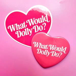Dolly Parton Retro Heart Button & Sticker Set