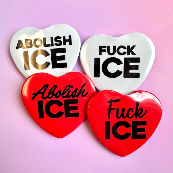 Abolir la glace | Fuck ICE - Lot de boutons coeur rétro