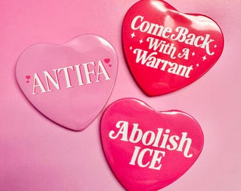 Abolish ICE /Protest  ~ Retro Button Heart Set