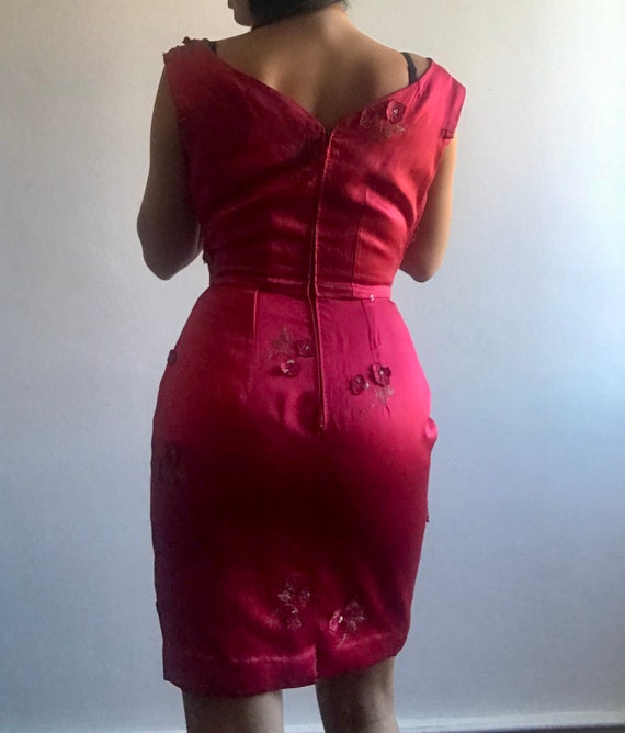 Magenta Red Vintage 50's Cocktail Dress Chinese E… - image 3