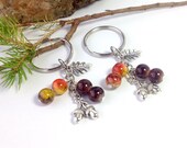 Acorn and Oak Leaf Keyring, Tree Themed Keyring, Woodland Keychain, Beaded Keyring Charm, Cute Little Gift for Gardeners and Nature Lovers