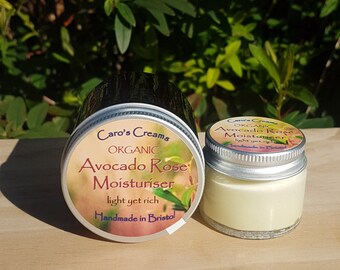 Avocado Rose Organic Vegan Face Cream - for normal/combination skin, zero waste, day cream, SAMPLE SIZE 20g