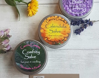 Natural Herbal Balms - Comfrey, Lavender, Calendula - organic, plastic free, concentrated herbal goodness