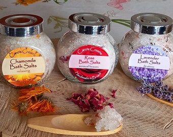 Bath Salts - Epsom, Himalayan and Dead Sea Salts with botanicals 100g in compostable cellulose bag