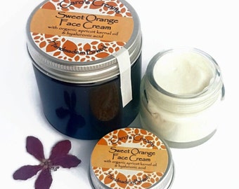 Sweet Orange Face Cream, with Organic Apricot Oil & Hyaluronic Acid, anti-aging, vegan, eco friendly, 60g pot