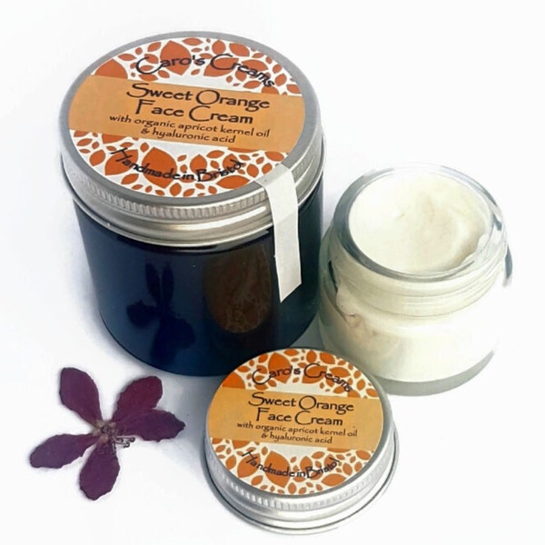 Sweet Orange Face Cream, with Organic Apricot Oil & Hyaluronic Acid, anti-aging, vegan, eco friendly, 60g pot