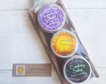 Organic Herbal Gift Set - Lavender, Calendula, Comfrey - 100% natural, zero waste