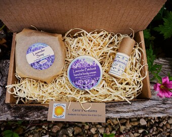 Lavender Gift Pack - handmade soap, hand & body cream,  plus lavender balm or lip balm - 100% natural products, zero waste - Mother's Day