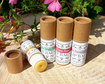 Vegan Organic Lip Balms, Natural, Herbal, Zero Waste and Plastic free, Handmade in UK, soothing and nourishing