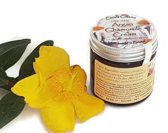 Argan Chamomile Face Cream for dry & mature skin, with Aloe Vera and Cocoa Butter, Plastic free, Organic, Vegan