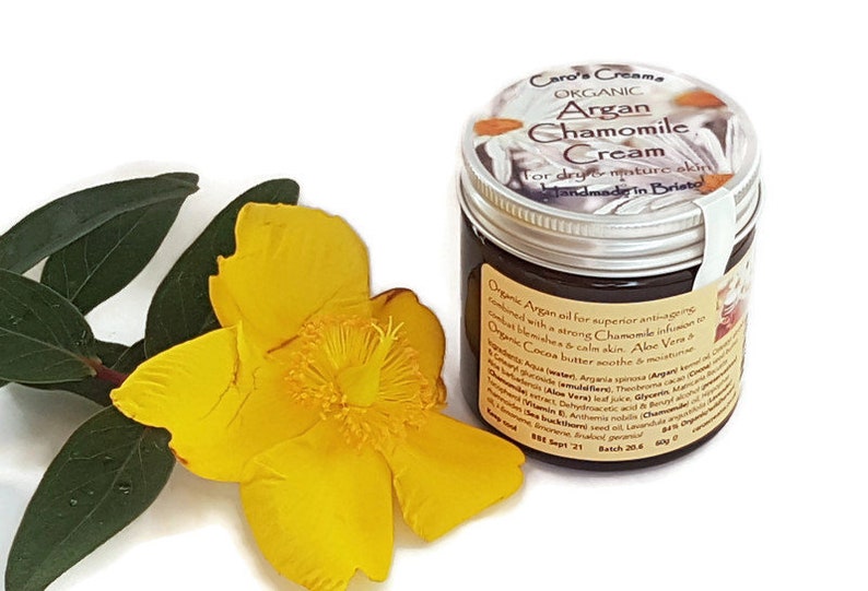 Argan Chamomile Face Cream for dry & mature skin, with Aloe Vera and Cocoa Butter, Plastic free, Organic, Vegan image 1