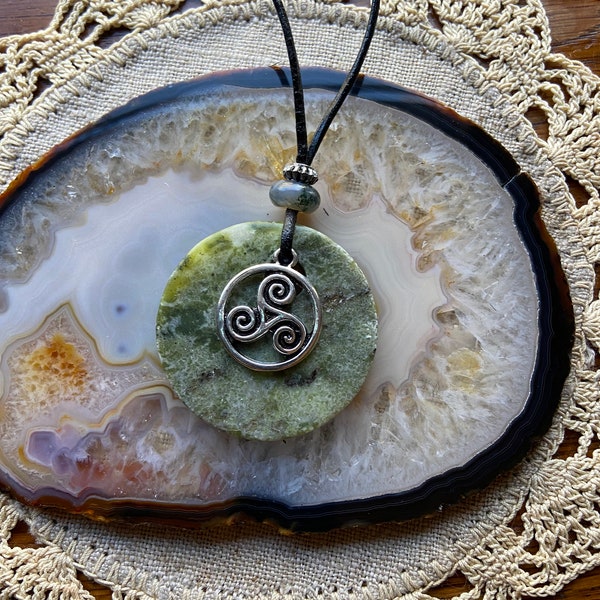 Exquisite Celtic Charm Pendant Necklace with Irish Connemara Marble and Semiprecious Stones