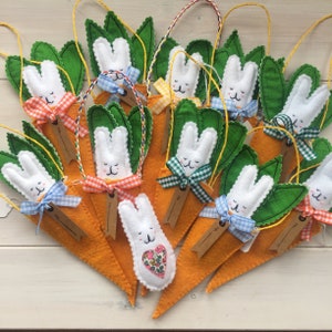 Three Rabbit in a Carrot Easter Ornaments, Easter bunny decorations, Easter gift, Cute Bunny in a handstitched carrot for your Easter home