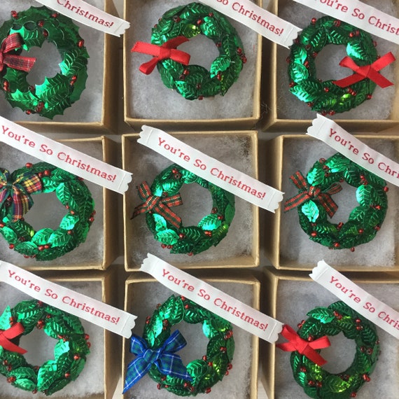 Christmas Wreath Brooch, Sequin and Bead Christmas Brooch, Secret