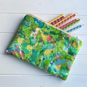 Green marble effect velvet pouch, Luxurious velvet clutch bag in vibrant green and pink marble style fabric, fully lined, Vibrant green