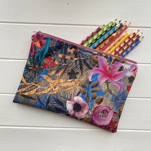 Velvet bag with different designs on each side, Luxurious velvet pouch for make-up, jewellery, crafting supplies, Gift for Mum, Garden gifts