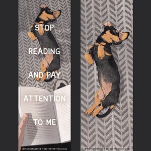 Illustrated Dog Bookmark 'Stop Reading and Pay Attention to Me' Double-sided 400gsm matte laminate card stock bookmark, by Vector That Fox image 3