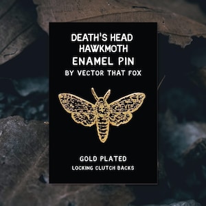 Motte Emaille Anstecker 'DEATH'S HEAD HAWKMOTH' in Gold & Schwarz, mit goldenem Verschluss, von Vektor-Fuchs