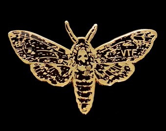 Moth Enamel Pin Badge 'DEATH'S HEAD HAWKMOTH' in Gold & Black, with gold locking clutch back, by Vector That Fox