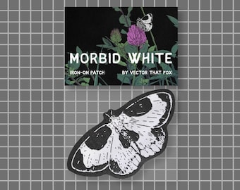 MORBID WHITE Butterfly Skull Woven 12cm wide (4.7" approx) Iron-on/Sew-on Patch, by Vector That Fox