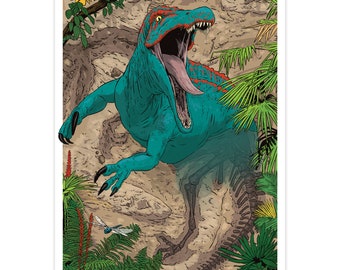 Illustration de dinosaure baryonyx | Impression d'art giclée A3 de haute qualité, par Vector That Fox