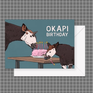 OKAPI BIRTHDAY, A5 tent-fold birthday card on 350gsm uncoated recycled card stock comes with recycled paper envelope, by Vector That Fox image 1
