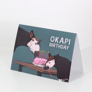 OKAPI BIRTHDAY, A5 tent-fold birthday card on 350gsm uncoated recycled card stock comes with recycled paper envelope, by Vector That Fox image 2