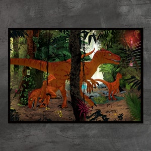 Jurassic Park Velociraptors illustration A2/A1 high-quality giclée print, by Vector That Fox