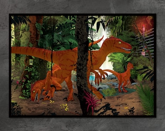 Jurassic Park Velociraptors illustration A2/A1 high-quality giclée print, by Vector That Fox