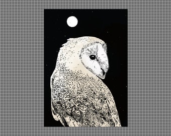 Barn Owl illustration watercolour wash | A3 high-quality borderless art print on 300gsm card stock, by Vector That Fox