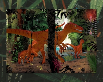 JURASSIC PARK VELOCIRAPTORS - Folio Society book cover illustration art print, by  Vector That Fox