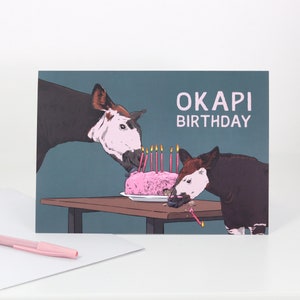 OKAPI BIRTHDAY, A5 tent-fold birthday card on 350gsm uncoated recycled card stock comes with recycled paper envelope, by Vector That Fox image 4